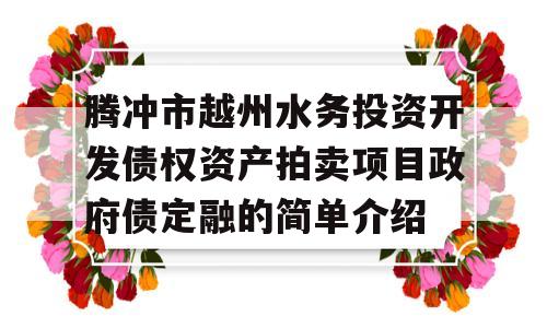 腾冲市越州水务投资开发债权资产拍卖项目政府债定融的简单介绍