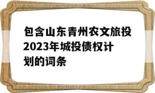 包含山东青州农文旅投2023年城投债权计划的词条