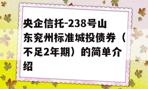 央企信托-238号山东兖州标准城投债券（不足2年期）的简单介绍