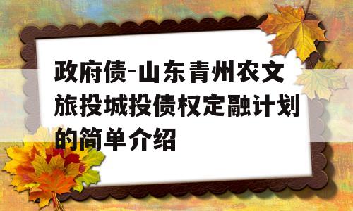 政府债-山东青州农文旅投城投债权定融计划的简单介绍