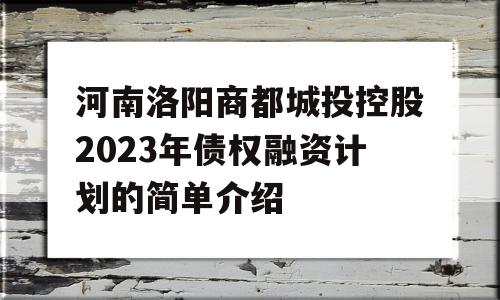 河南洛阳商都城投控股2023年债权融资计划的简单介绍