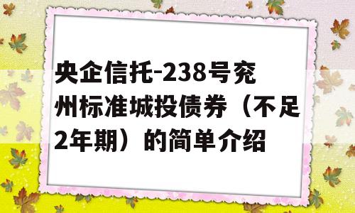 央企信托-238号兖州标准城投债券（不足2年期）的简单介绍