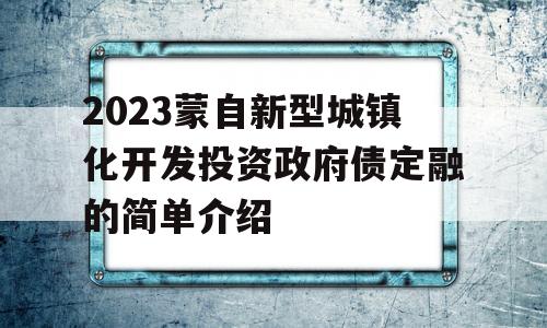 2023蒙自新型城镇化开发投资政府债定融的简单介绍