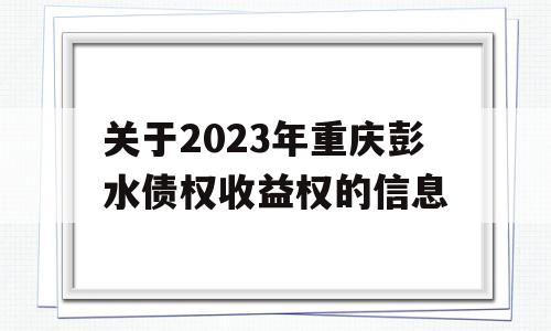 关于2023年重庆彭水债权收益权的信息