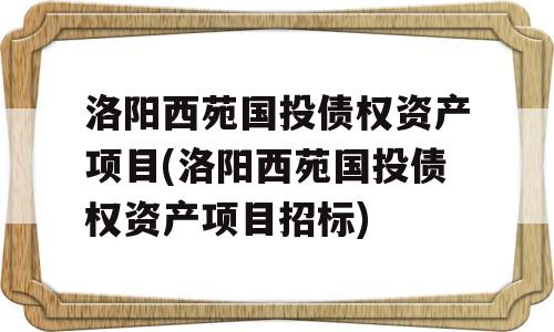 洛阳西苑国投债权资产项目(洛阳西苑国投债权资产项目招标)