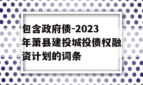 包含政府债-2023年萧县建投城投债权融资计划的词条