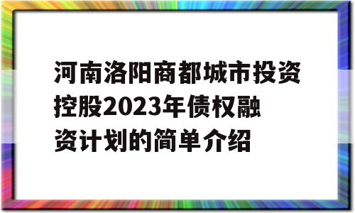 河南洛阳商都城市投资控股2023年债权融资计划的简单介绍