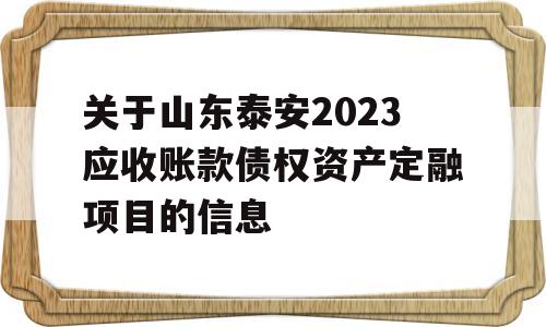 关于山东泰安2023应收账款债权资产定融项目的信息