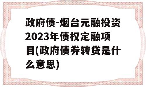 政府债-烟台元融投资2023年债权定融项目(政府债券转贷是什么意思)