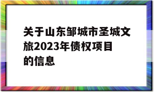 关于山东邹城市圣城文旅2023年债权项目的信息