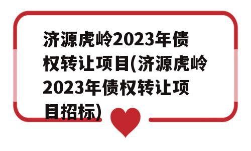 济源虎岭2023年债权转让项目(济源虎岭2023年债权转让项目招标)