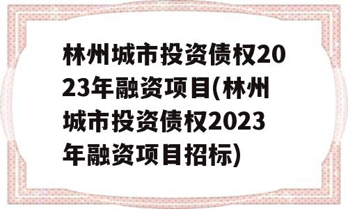 林州城市投资债权2023年融资项目(林州城市投资债权2023年融资项目招标)