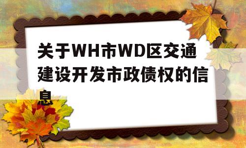 关于WH市WD区交通建设开发市政债权的信息