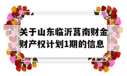 关于山东临沂莒南财金财产权计划1期的信息