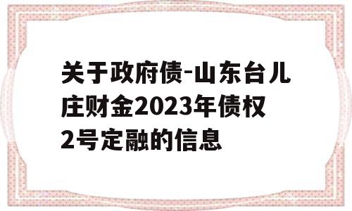 关于政府债-山东台儿庄财金2023年债权2号定融的信息