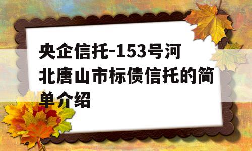 央企信托-153号河北唐山市标债信托的简单介绍