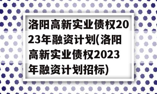 洛阳高新实业债权2023年融资计划(洛阳高新实业债权2023年融资计划招标)