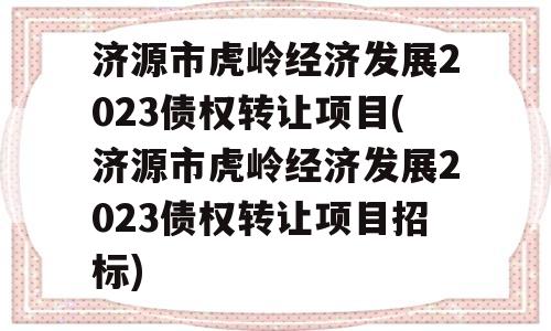 济源市虎岭经济发展2023债权转让项目(济源市虎岭经济发展2023债权转让项目招标)