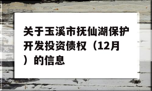 关于玉溪市抚仙湖保护开发投资债权（12月）的信息