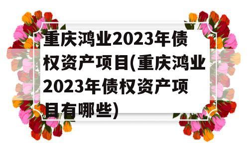 重庆鸿业2023年债权资产项目(重庆鸿业2023年债权资产项目有哪些)