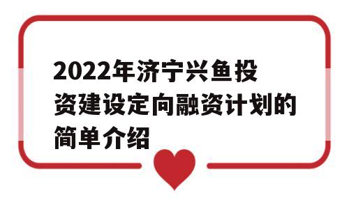 2022年济宁兴鱼投资建设定向融资计划的简单介绍