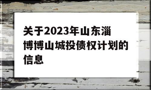 关于2023年山东淄博博山城投债权计划的信息