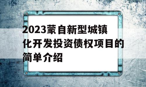 2023蒙自新型城镇化开发投资债权项目的简单介绍