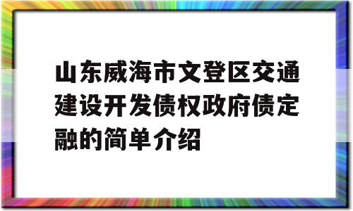 山东威海市文登区交通建设开发债权政府债定融的简单介绍