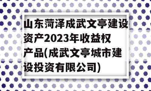 山东菏泽成武文亭建设资产2023年收益权产品(成武文亭城市建设投资有限公司)