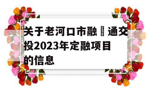 关于老河口市融‬通交投2023年定融项目的信息