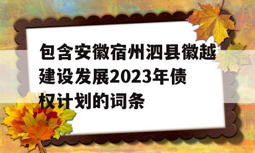 包含安徽宿州泗县徽越建设发展2023年债权计划的词条