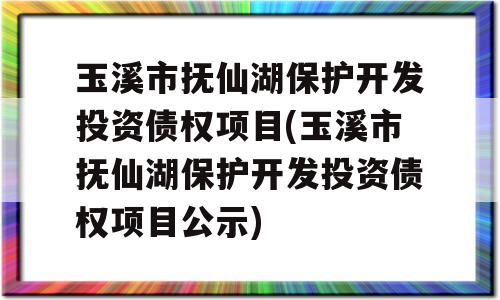 玉溪市抚仙湖保护开发投资债权项目(玉溪市抚仙湖保护开发投资债权项目公示)