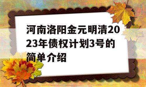 河南洛阳金元明清2023年债权计划3号的简单介绍