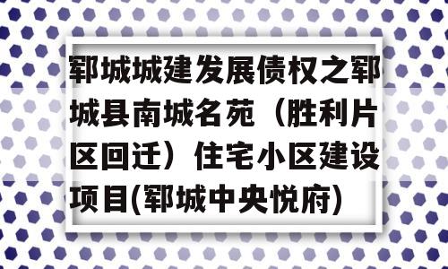 郓城城建发展债权之郓城县南城名苑（胜利片区回迁）住宅小区建设项目(郓城中央悦府)