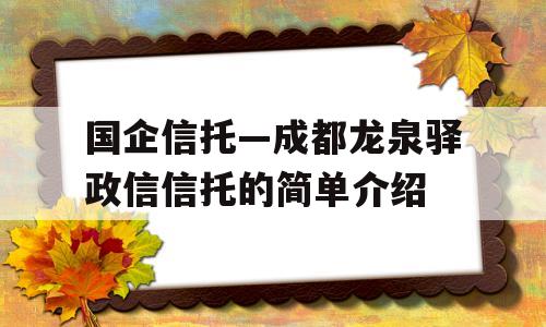 国企信托—成都龙泉驿政信信托的简单介绍