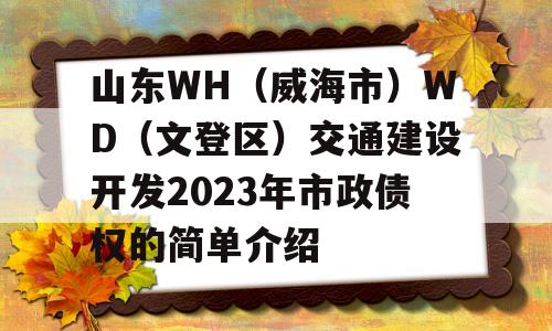 山东WH（威海市）WD（文登区）交通建设开发2023年市政债权的简单介绍