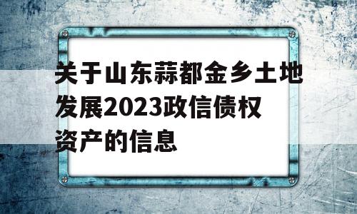 关于山东蒜都金乡土地发展2023政信债权资产的信息