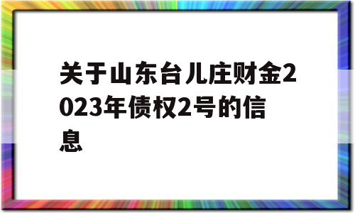 关于山东台儿庄财金2023年债权2号的信息