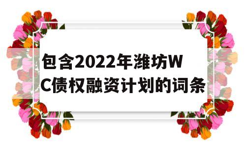 包含2022年潍坊WC债权融资计划的词条