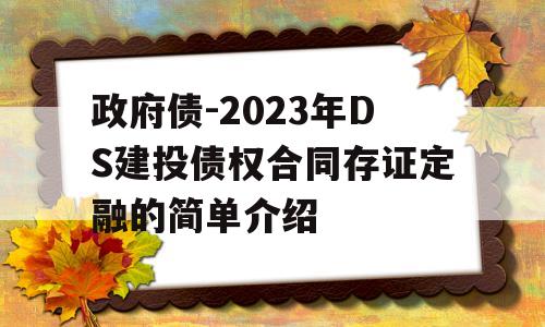 政府债-2023年DS建投债权合同存证定融的简单介绍