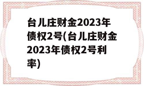 台儿庄财金2023年债权2号(台儿庄财金2023年债权2号利率)