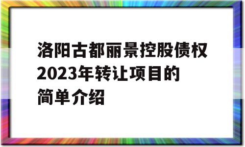 洛阳古都丽景控股债权2023年转让项目的简单介绍