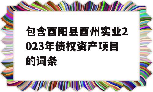 包含酉阳县酉州实业2023年债权资产项目的词条