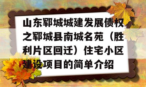 山东郓城城建发展债权之郓城县南城名苑（胜利片区回迁）住宅小区建设项目的简单介绍