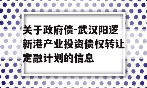 关于政府债-武汉阳逻新港产业投资债权转让定融计划的信息