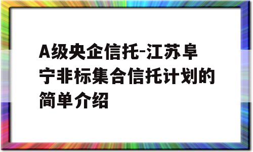 A级央企信托-江苏阜宁非标集合信托计划的简单介绍