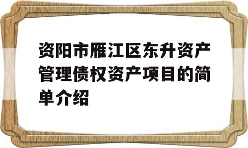 资阳市雁江区东升资产管理债权资产项目的简单介绍