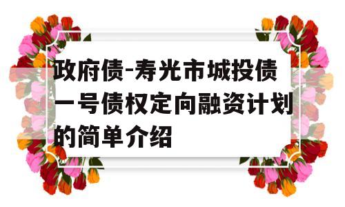 政府债-寿光市城投债一号债权定向融资计划的简单介绍