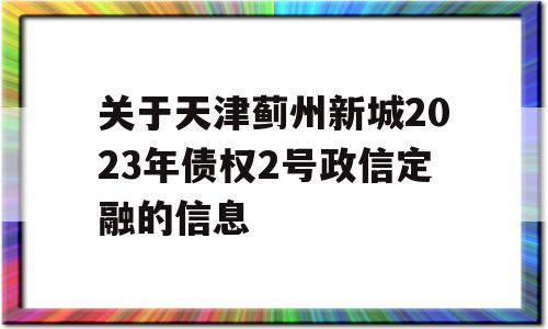 关于天津蓟州新城2023年债权2号政信定融的信息