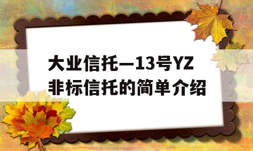 大业信托—13号YZ非标信托的简单介绍